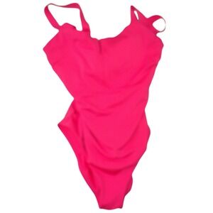 Athleta Womens Hot Pink V-Neck One Piece Swimsuit 32D/DD Adjustable Straps